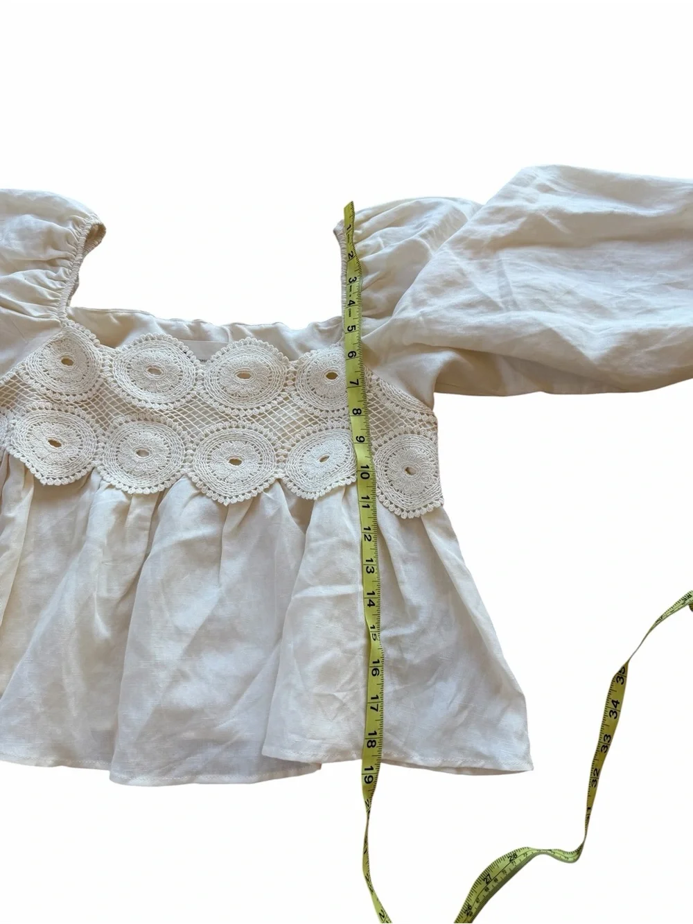 Anthropologie Baby Doll Crochet Puff Sleeve Top